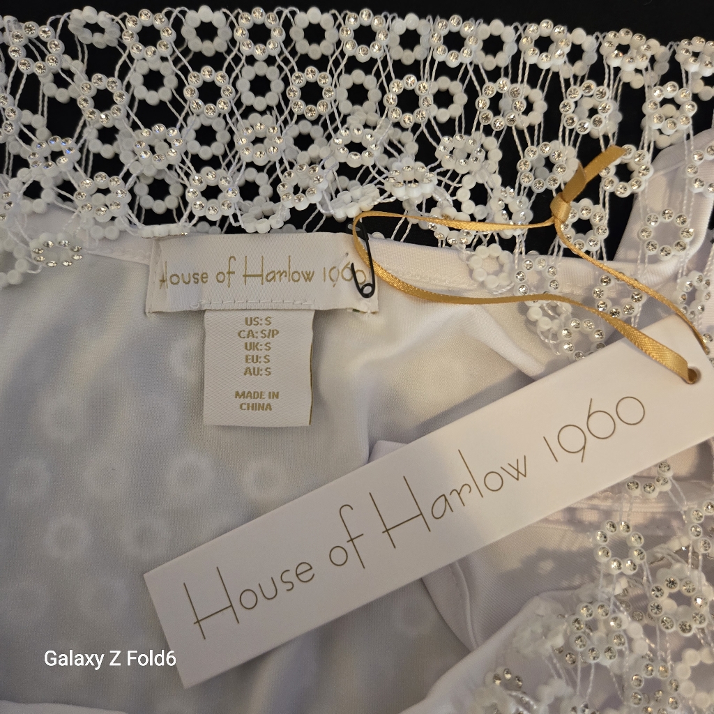 House Of Harlow 1960 White Beaded Mesh Crop Top — image 5 of 8